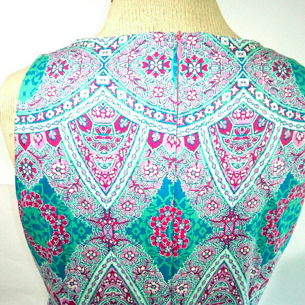 London Times 8 Blue Pink Floral Sleeveless Dress - Picture 5 of 8
